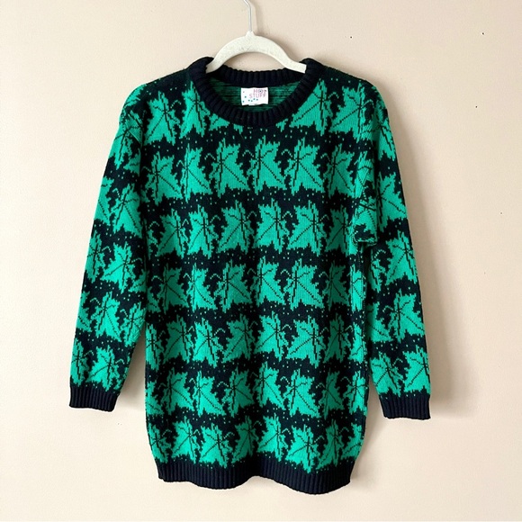 HOT STUFF | Vintage Green Maple Leave Knit Sweater Sz M - Picture 1 of 6